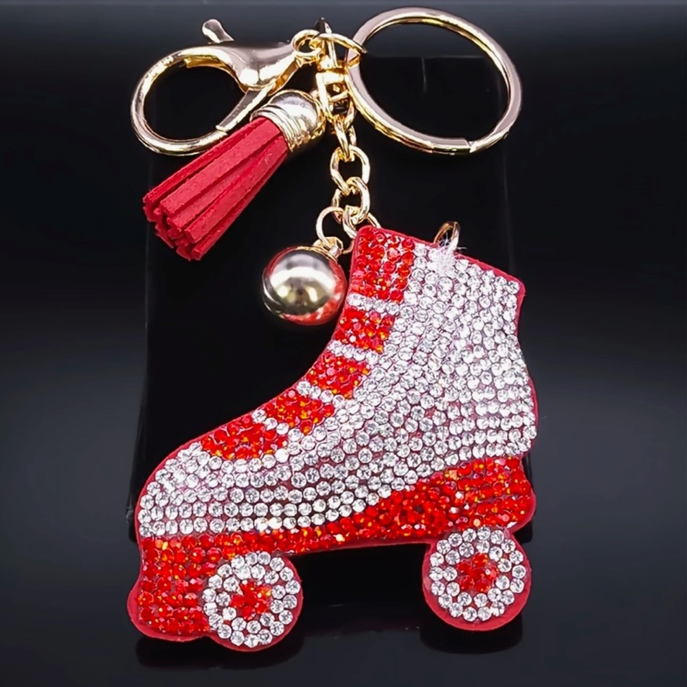Roller Skate Red, White, & Gold Keychain, Toggle Clasp Charm, Pendant